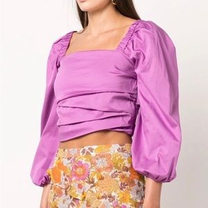 Veronica Beard Kayla gathered cropped blouse purple size 2